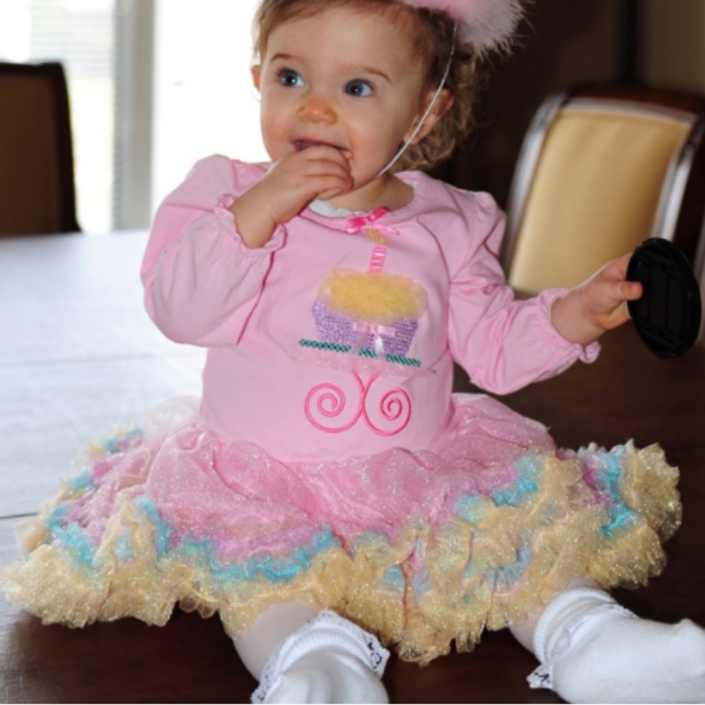 EUC Koala Kids Girls 12M Cupcake Tutu Dress, Pink with Pastel Ruffled Tutu, Cute
